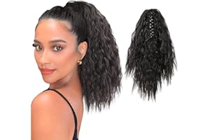 MEIRIYFA Extension de queue de cheval courte noire bouclée ondulée à clipser - Cheveux synthétiques résistants à la chaleur pour un usage quotidien - 40 cm