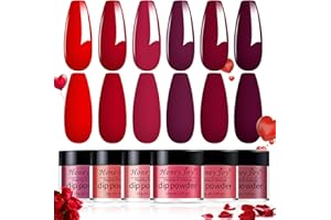 Honey Joy 6 BOX/SET Wine Red Dip Powder Dark Barn Red Fine Dipping Powder Colors No Need Lamp Cure,Like Gel Polish Effect,Even & Smooth Finishing (DP-A-6pcs-10g/box)