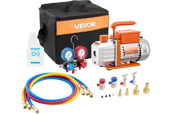 VEVOR Kit Pompe à Vide et Manomètre 4,5 CFM 127 L/Min Pompe à Vide Climatisation à Palettes Rotatives 1 Étage avec Sac de Transport Compatible R134a R22 R410a R1234YF R32 pour Climatiseur Automobile