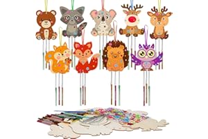 WEDNOK 9 Pack Autumn Wind Chime Kit for Kids Make You Own Autumn Animals Wind Chime DIY Paint Wooden Art and Craft for Girls Boys Autumn Craft Supplies Fall Party Decorations