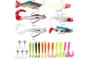 TSLING Fishing Lure Kits Mixed Universal Fishing Lure Set,Artificial Silicone Bass Baits with Fishing Tackle Box