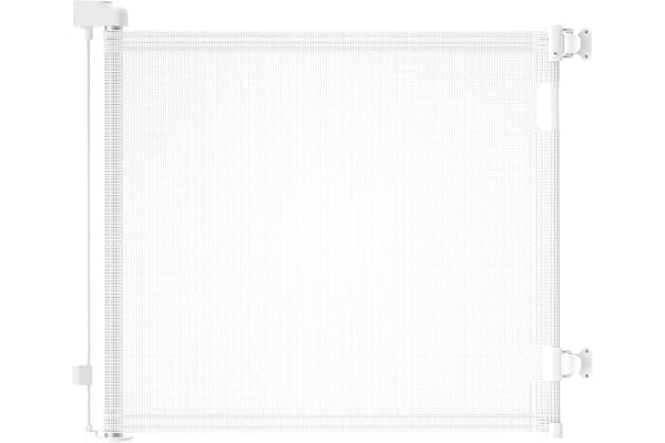 derimkcoa Barrière de Sécurité Enfant 0-140cm, Extensible et Rétractable, pour Bébé/Chien, Escaliers, Couloirs, Intérieur et Extérieur (Blanc)