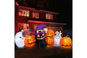 Danxilu 8 piedi di Lunghezza Gonfiabili Halloween Zucca e gatto con Lapide Fantasma Gonfiabile Halloween Esterno Decorazioni Luci LED Integrate per Giardino Cortile Prato Vacanza Casa Interno