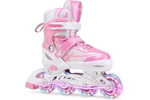JESTME Pattini in linea regolabili per bambini ragazze ragazzi principianti, Pattini a rotelle rosa e viola per bambino e adolescente per lo sport