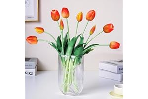 WAKISAKI Tulipanes Artificiales Tacto-sensación de 40 cm, Tallo Flexible Fáciles de Forma, Flores Artificiales Decoracion Naturales Domicilio (sin jarrón), Juego de 10, Naranja Atardecer