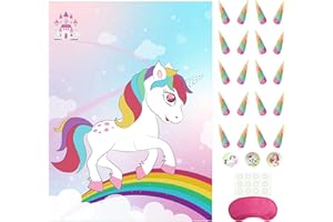 Morcheiong Pin The Tail/Horn on The Unicorn Party Game con 48 corni per bambini festa di compleanno unicorno bomboniere pigiama party forniture ragazze arcobaleno decorazioni per feste