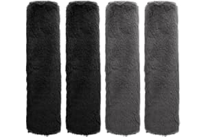 Lanjue 4PCS Faux Sheepskin Car Seat Belt Pads Cover, Black Grey Seatbelt Strap Cover Soft Faux Fur Safety Belts Cover for Kids Adult