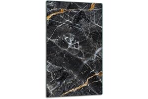 TMK ARTDEKO TMK - Piastra di copertura per piano cottura a induzione elettrico, in vetro, 30 x 52 cm, protezione paraschizzi, tagliere decorativo, colore marmo nero