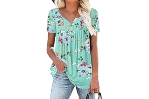 Aodemo Women's Summer Casual Henley V Neck Tunic Ladies Button Up Tops Flowy Short Sleeve Shirts Loose Blouse