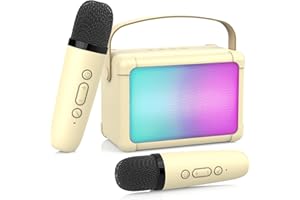 ERAY Macchina per Karaoke per Bambini con 2 Microfono, Portatile Karaoke Microfono con Cambio di voce e Luci LED, Altoparlante Bluetooth con Microfono per Casa Festa Regalo di Compleanno per Bambini