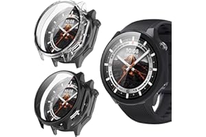 carinacoco 2 Pack PC Case Compatible for OnePlus Watch 3/Oppo Watch X2 With Tempered Glass Screen Protector, Full Coverage Hard PC Shockproof Protective Cover, Black+Transparent