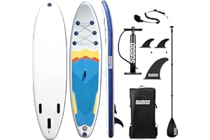 SUDOO Aufblasbare Stand Up Paddle Board 300x76x15cm Aufblasbares SUP Board für Stand-Up Paddling Mit Board, Verstellbare Paddel, Pumpe, Rucksack, Leine, 3 Finnen, Rutschfestes Deckpad, Reperaturset