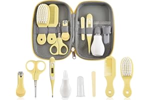 RoseFlower Set para Cuidado del Bebé, Kit de Aseo para Bebés 8 en 1 con Cortaúñas, Limpiador de Nariz, Cepillo de Dientes, Cepillo para El cabello, Regalo para Bebé Recién Nacido #3 (Amarillo)