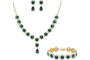 Clearine Juego de Joyas llamativas para Mujer Boda Nupcial Cristal racimo Collar Gargantilla Pendientes Colgantes y Juego de Pulseras Tono Plateado Claro