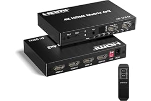 FAIRIKABE HDMI Switch 4x2, 4K 60Hz HDMI Matrix Splitter 4 in 2 Out mit Fernbedienung, HDMI-Umschalter 4x2, unterstützt 3D-Video, Audio LPCM/Dolby/DTS 5.1, 18 Gbit/s, EDID