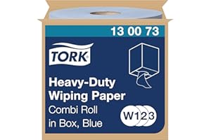 Tork 130073 Heavy-Duty Wiping Paper / 2 Ply Absorbent Paper Roll Suitable for Tork W1, W2 and W3 System / Blue / 1 x 170m / Ø 25.6cm