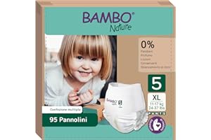 Bambo Nature Pannolini taglia 5 (11-17 kg) 95 pz Pacco mensile | Pannolini a mutandina con protezione dalle fuoriuscite migliorata | Massimo comfort per i bambini attivi | Dermatologicamente testati