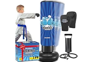 ATLASONIX Aufblasbares Boxspielzeug für Jungen Alter 4-8-12, Stehender Kick-Dummy, Karate-Taekwondo-Ausrüstung, lustiges aktives Spiel, Geburtstagsfeier für Kinder, langlebiges Box-Set
