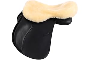 Merauno® Housse de selle en laine d'agneau, en laine d'agneau mérinos pour un confort d'assise optimal, avec une bande Velcro réglable. Compatible avec toutes les selles anglaises. Couleur : naturel,