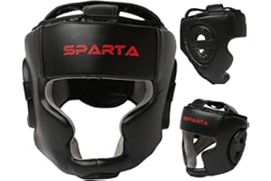 SPARTA Boxing Head Guard Helmet Headguard Unisex Senior - MMA Martial Arts Kick Face Fight Training Headgear - Sparring Protector Gear Zero Impact (Black, Senior)