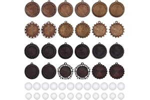 NewZC Juego de 24 Bandejas Redondas de Madera 2 tamaños Colgantes Redondos de Madera 12 Tipos de Colgante Bisel de 25/30 mm con cabujón de Cristal para Manualidades