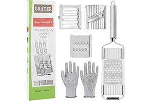 Ssiyiya 4 in 1 Set Mehrzweckschneider Käse-Grater, Grater für Käse aus Edelstahl und Peeler mit 4 verstellbaren Klingen für Gemüse (Größe: 35 x 8,5 cm)