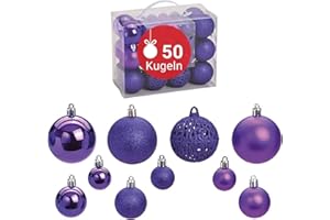 ‎WOMA WOMA Christbaumkugeln Set Lila & 22 weiteren Farben - 50er & 100er Weihnachtskugeln Set - Weihnachtskugeln Kunststoff - Weihnachtsbaum Deko & Christbaumschmuck