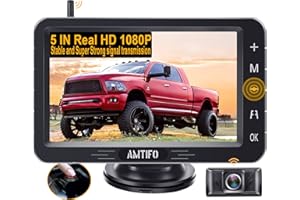 Wireless Reversing Camera Kit Supports 2 Cameras, 5 Inch HD Monitor Reverse Camera with Stable Signal, IP69 Waterproof Camera, Super Night Vision - AMTIFO A6