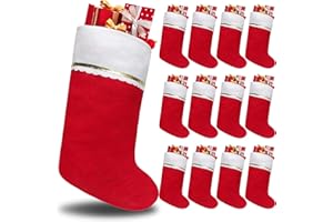 DOLASO 12 Stücke Weihnachtsstrümpfe Große, Nikolausstiefel Rot Vliesstoff mit Goldenem Rand, Nikolausstrumpf Weihnachtssocken zum Aufhängen und Befüllen an Weihnachten für Weihnachten DIY Zubehör (12)