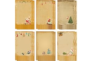 PORUPAEL 60PCS Christmas Writing Paper Vintage Stationery Paper Christmas Letter to Santa Claus Xmas Writing Letter Xmas Gift List Greeting Cards Christmas Cards Pack for Christmas Party Bag