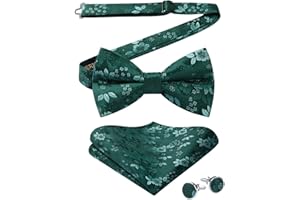 HISDERN Noeud Papillon pour Homme Pré-noué Réglable Paisley Floral noeud de papillon Mouchoir Boutons de Manchette Ensemble pour la fête de mariage…