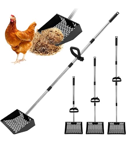 Hühnerkotschaufel Mit Verstellbarem Edelstahlgriff – Siebschaufel Für Streu, 0,6 Cm Maschenweite, Bis 157,5 Cm Verlängert