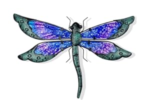 HONGLAND Metal Dragonfly Decor, Dragonfly Outdoor Wall Decor, Metal Wall Art, Dragonfly Ornaments Wall Sculptures Gifts Hanging Decorations for Garden Yard Home-Blue 14 Inch Dragonfly Wall Art