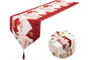 DEREINE Camino de Mesa Navideño, Camino de Mesa Lavable, Mantel Navideño Bordado de Papá Noel, Manteles de Navidad 180 x 30 cm para Decoración de Mesa Navideña