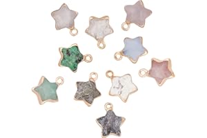 SUNNYCLUE 1 Scatola 10 Colori Stella Gemma Charms Energia Naturale Guarigione Cristallo Pietra Mista Pendenti Placcati Oro Gemme Chakra Colorate Perline Quarzo Rosa Agata per Creazione di Gioielli