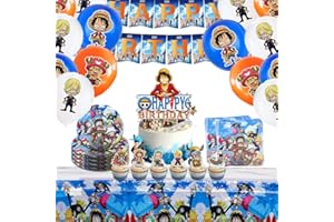 DECPTYTA Geburtstag one piece party Set,Geburtstagsdeko one piece,Thema Partygeschirr Teller Tischdecke Serviette one piece Ballon Banner Tortendekorationen etc,Geeignet für 10 Personen (A1)