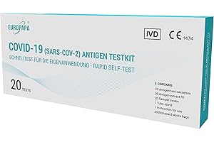 ‎EUROPAPA EUROPAPA® 20x Corona Laientest Selbsttest Covid-19 Antigentest auf SARS-CoV-2 Schnelltest zur Eigenanwendung Testkassete Probentupfer Antigenextrakt einzelverpackt