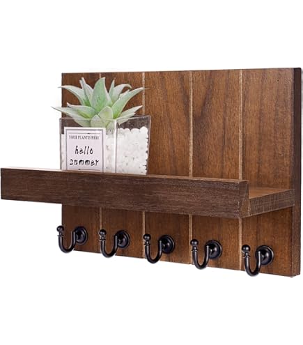 Yiomxhi Sleutelrek voor wandmontage met 7 haken, houten