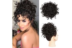 AOWVUTS Chignon Postiche Cheveux Grande Postiches Bouclés Ondulés Chouchou Cheveux Queue de Cheval Courts Extensions de Cheveux Synthétiques Ponytail Naturel Faux Elastique pour Femmes