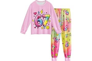 Yovova 67 Meme Pyjamas Set Boys Girls Sleepwear Six Seven Number 6 7 Christmas Long Sleeve Pjs Tops and Pants 2 Piece Outfit for Kids