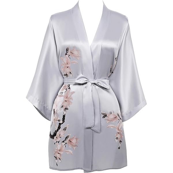 Vestaglia Kimono Donna In Raso E Pizzo - Corta, Con Cintura E Tasche, Per Sposa, Nubilato O Relax