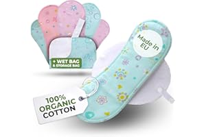 NATISSY Compresas Reutilizables Ecológicas Algodón Orgánico; 6-Pack + Bolsa (S+M) Compresas de Tela Lavables para Mujer HECHAS EN LA UE; Compresas Tela Mujer Organico con alas para menstruación, incontinencia
