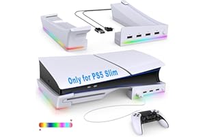 FASTSNAIL RGB LED Horizontaler Ständer für PS5 Slim/Pro Konsole, Halterung Zubehör mit 4 USB-Anschlüssen, Standfuß für Playstation 5 Slim/Pro Disc&Digital Edition