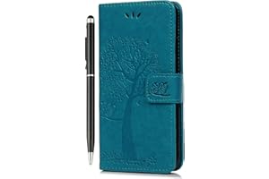 Reevermap iPhone 13 Case Flip Premium Wallet Phone Case Shockproof PU Leather Owl Tree Embossed Magnet Cover for iPhone 13 with Kickstand Card Holder & 1 Touch Pen Blue