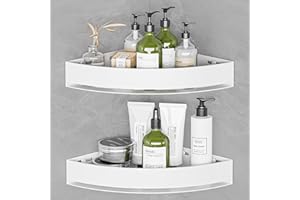 Wisfame Weiß Duschablage Ecke 2er-Set - Rostfreier Duschregal Ohne Bohren aus Aluminiumlegierung, Shampoo Halterung für Dusche Eckregal für Badezimmer-Aufbewahrung, Hält 8KG