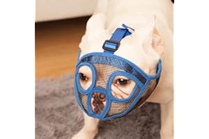 ILEPARK Museruola per Cane Regolabile in Rete Traspirante per Bulldog, Anti Morso, Masticazione, Abbaio (S,Blu)