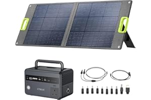 CTECHI Portable Power Station 300W with 100W Solar Panel, LiFePo4 Battery Backup Power Supply, Foldable Solar Charger for Outages, Camping and Off-Grid Power