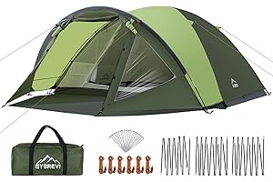 Gysrevi Tente de camping avec entrée, tente de camping pour 3 à 4 personnes, tente dôme pour 4 personnes avec chambre à coucher, tente d'extérieur légère pour le camping, la randonnée, la randonnée