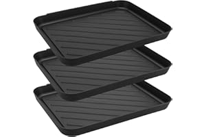 ZEONHEI Zestaw 3 pojemników na buty, 40 x 30 x 3 cm, ochraniacze pod?ogi, du?e pó?ki na maty na buty, ociekacze z tworzywa sztucznego z podwy?szon? kraw?dzi?, kolor czarny