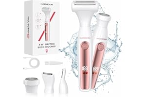 ‎MAXGROOM MAXGROOM 4-in-1 Elektrischer Gesichtshaarentferner Damen, Augenbrauenrasierer Körperrasierer Intimrasierer für Frauen, IPX6 Nass-Trocken Körperhaartrimmer Bikini Trimmer